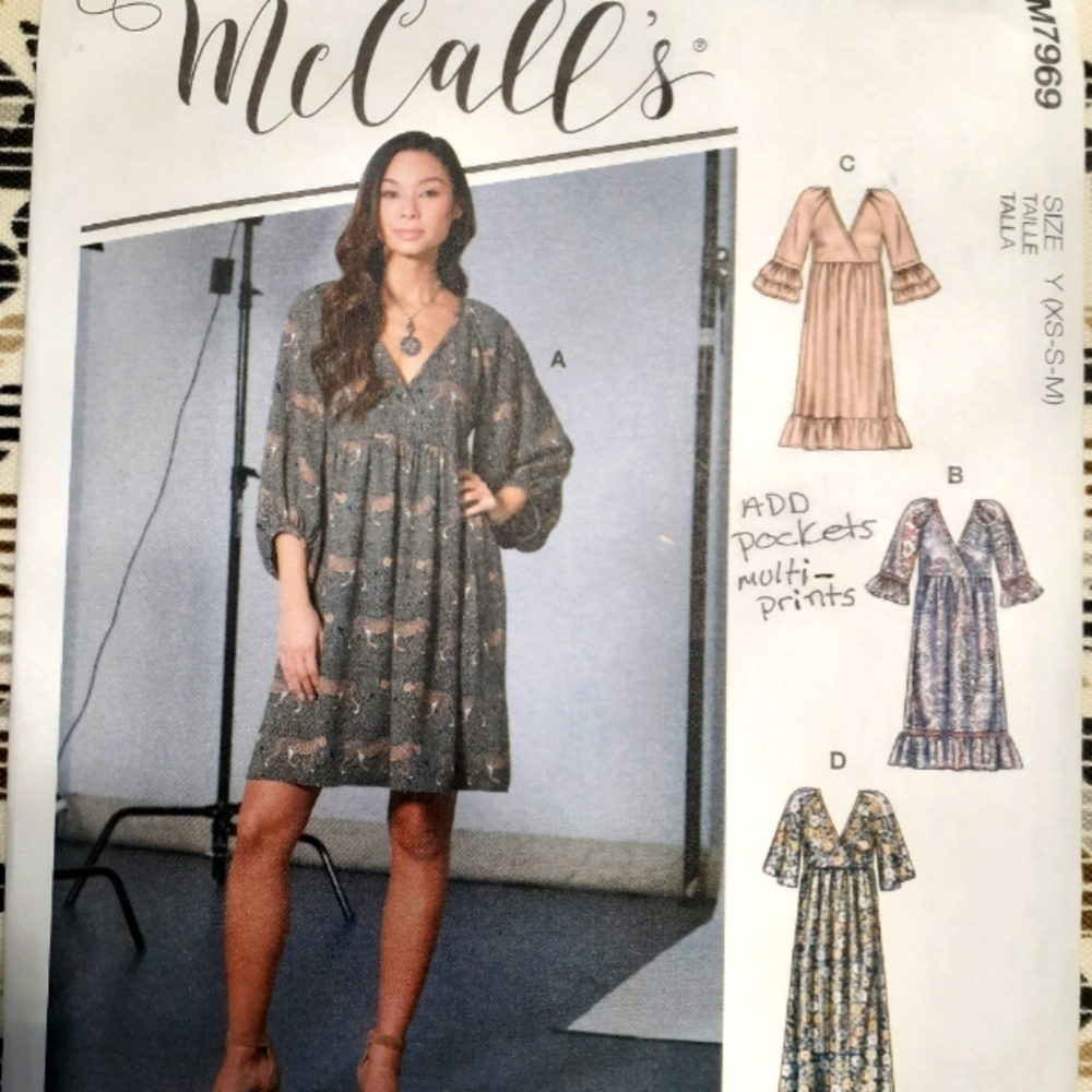 Pattern, McCall's, dress, baby doll boho, sizes extra small through medium